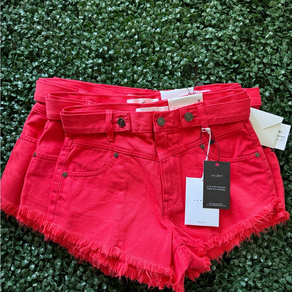 KanCan Red Denim Cutoff Shorts